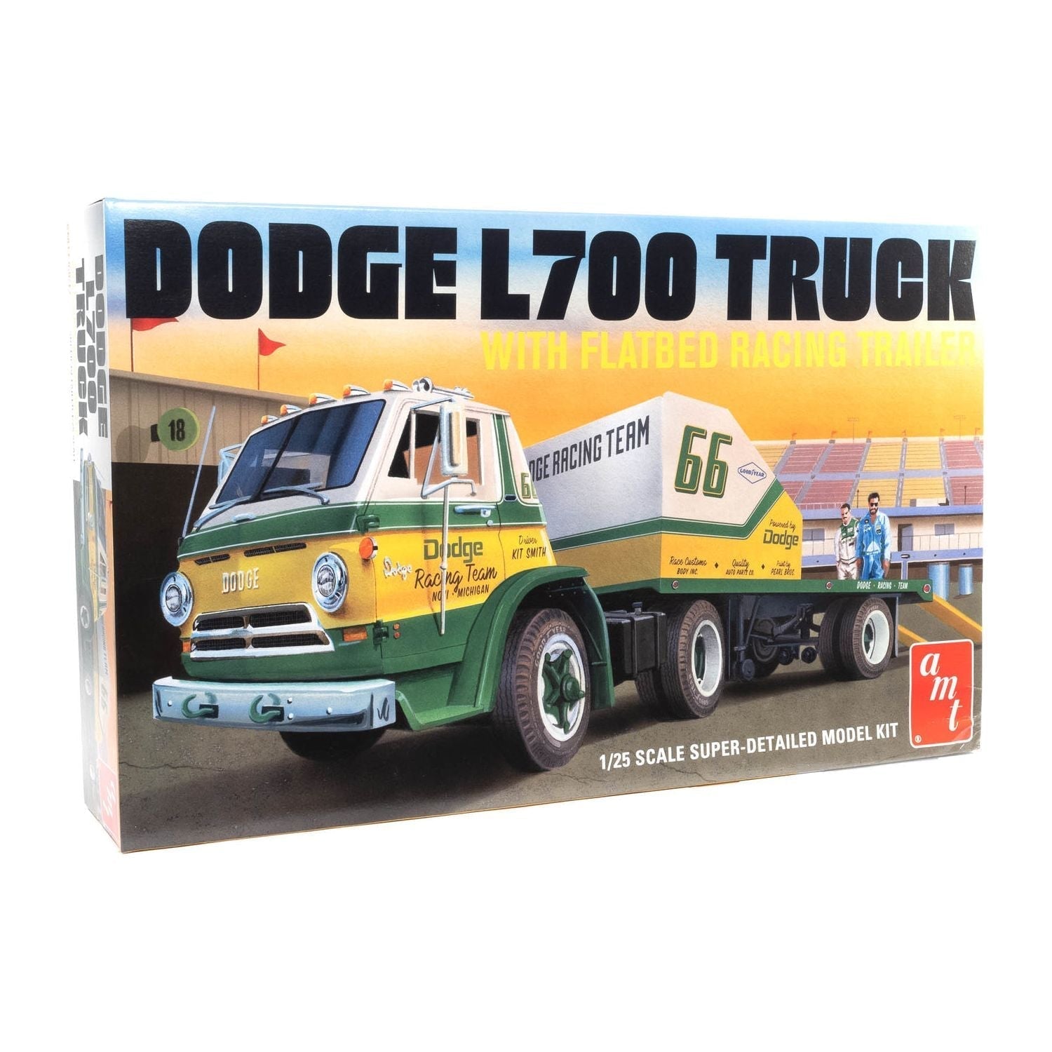 AMT 1966 Dodge L700 Truck w/Flatbed Racing Trailer 1/25 Scale Model Kit