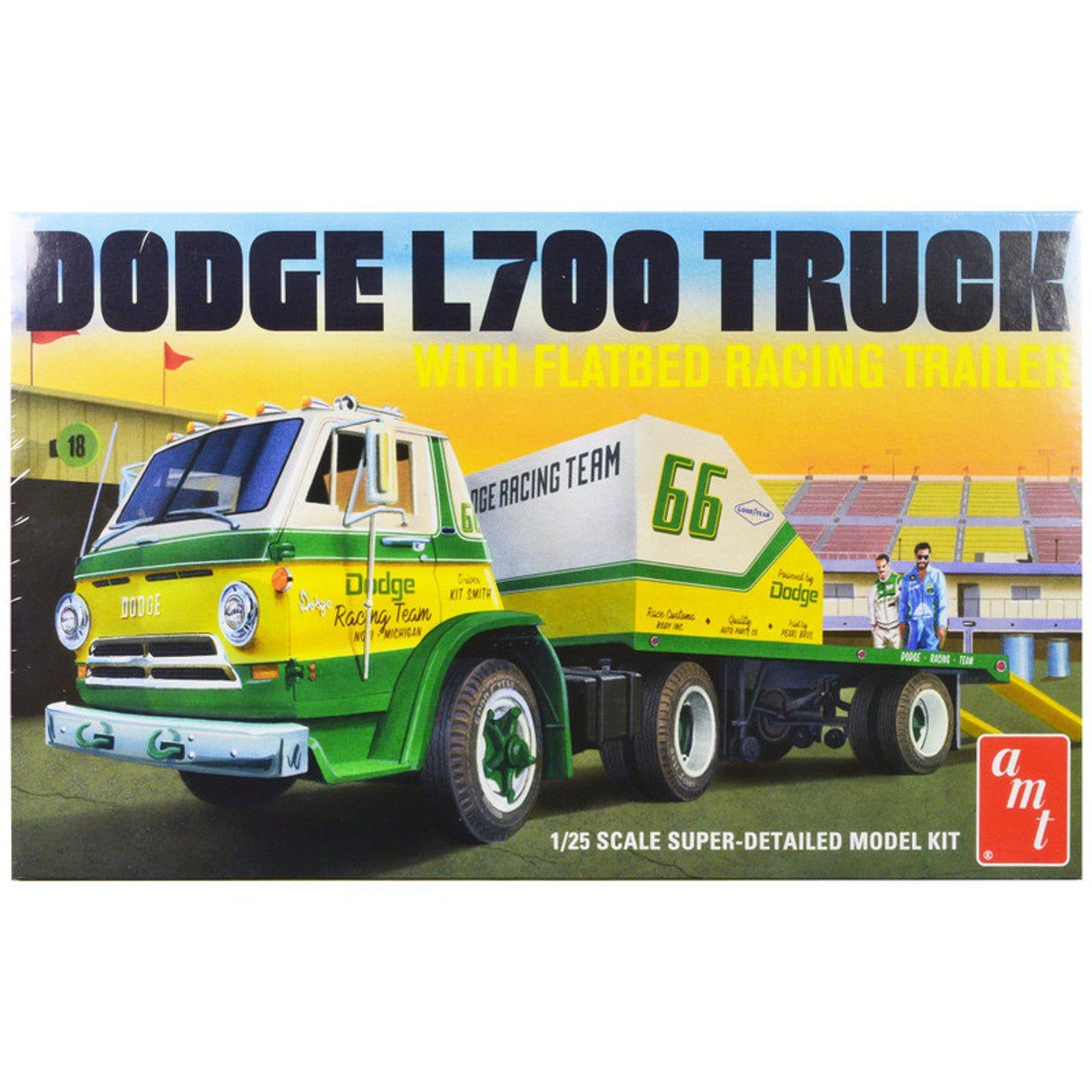 AMT 1966 Dodge L700 Truck w/Flatbed Racing Trailer 1/25 Scale Model Kit