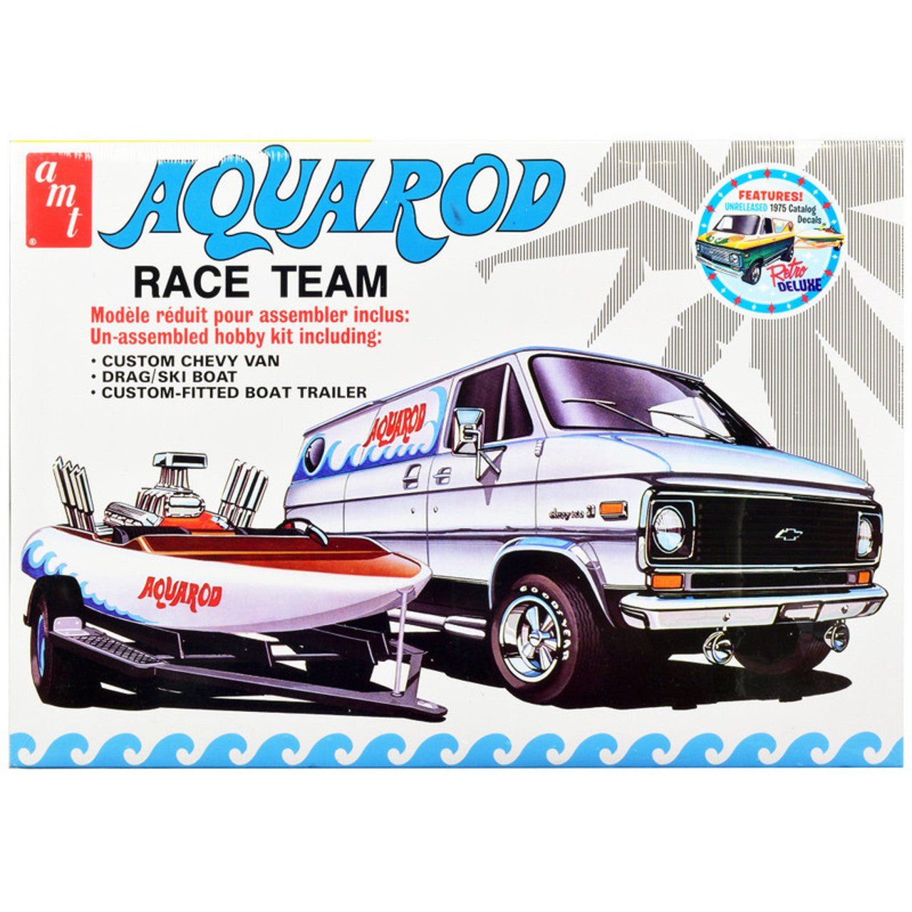 AMT Aqua Rod Race Team 1975 Chevy Van, Race Boat & Trailer 1/25 Scale Model Kit