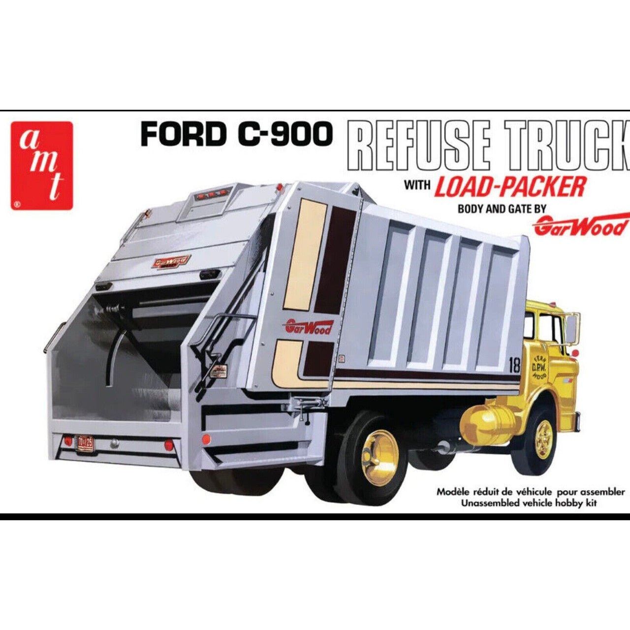 AMT Ford C-900 Gar Wood Load Packer Garbage Truck 1/25 Scale Model Kit