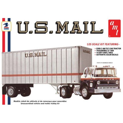 AMT FORD C600 US MAIL TRUCK W/USPS TRAILER 1/25 SCALE MODEL KIT