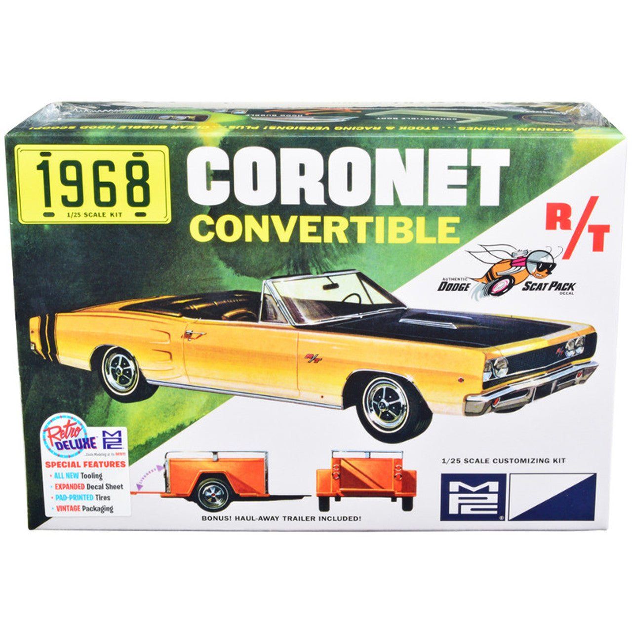 MPC 1968 Dodge Coronet Convertible W/Trailer 1:25 Scale Model Kit